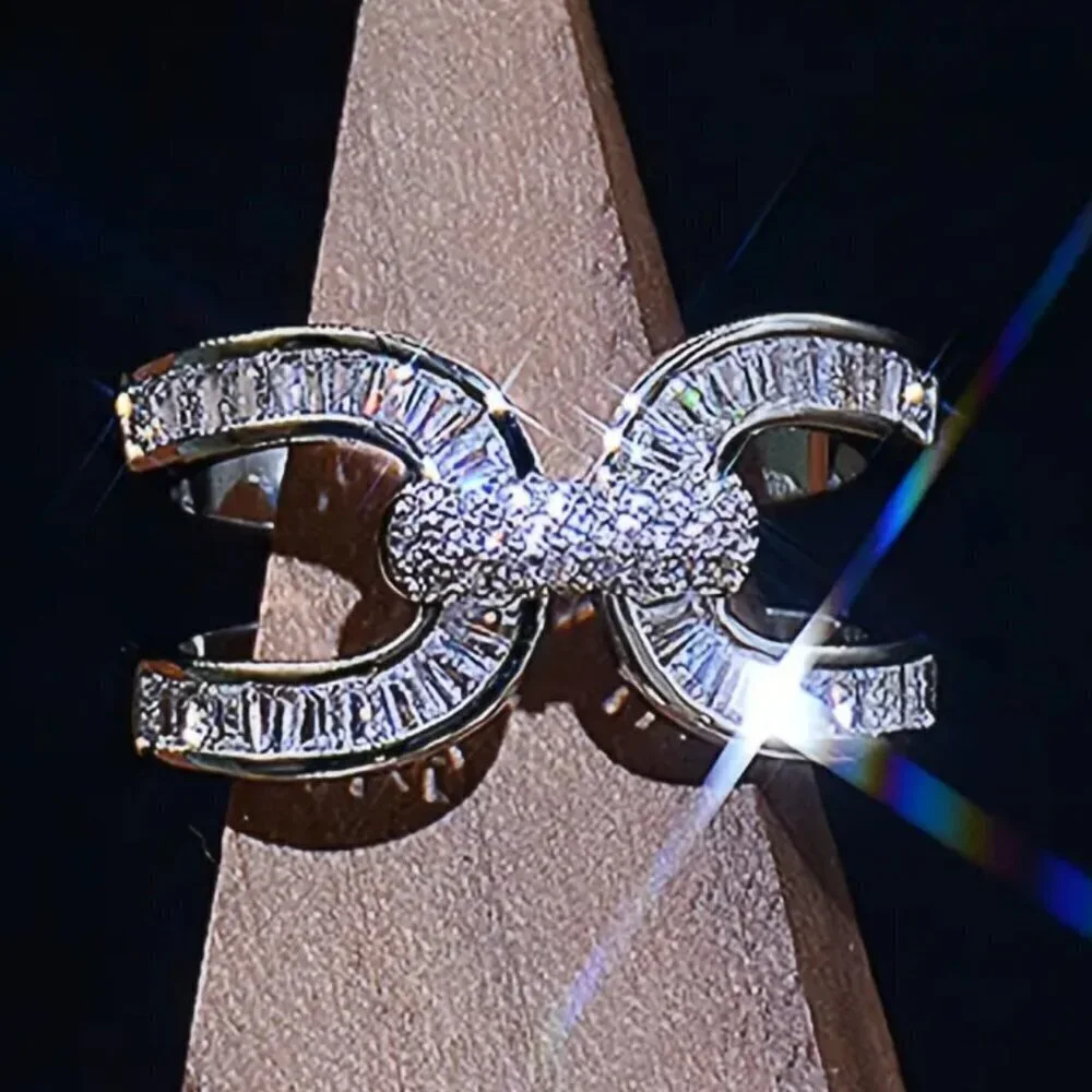 Adjustable Bling Statement Ring Baguette Cut and Channel Set 1417 - Picture 7 of 10